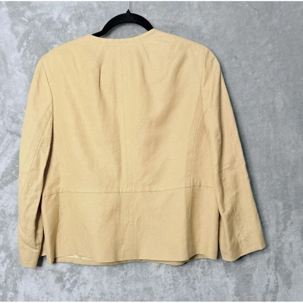 Kasper Blazer SZ 10 Tan Gold Linen Blend Classic‎ Minimalist Capsule Office